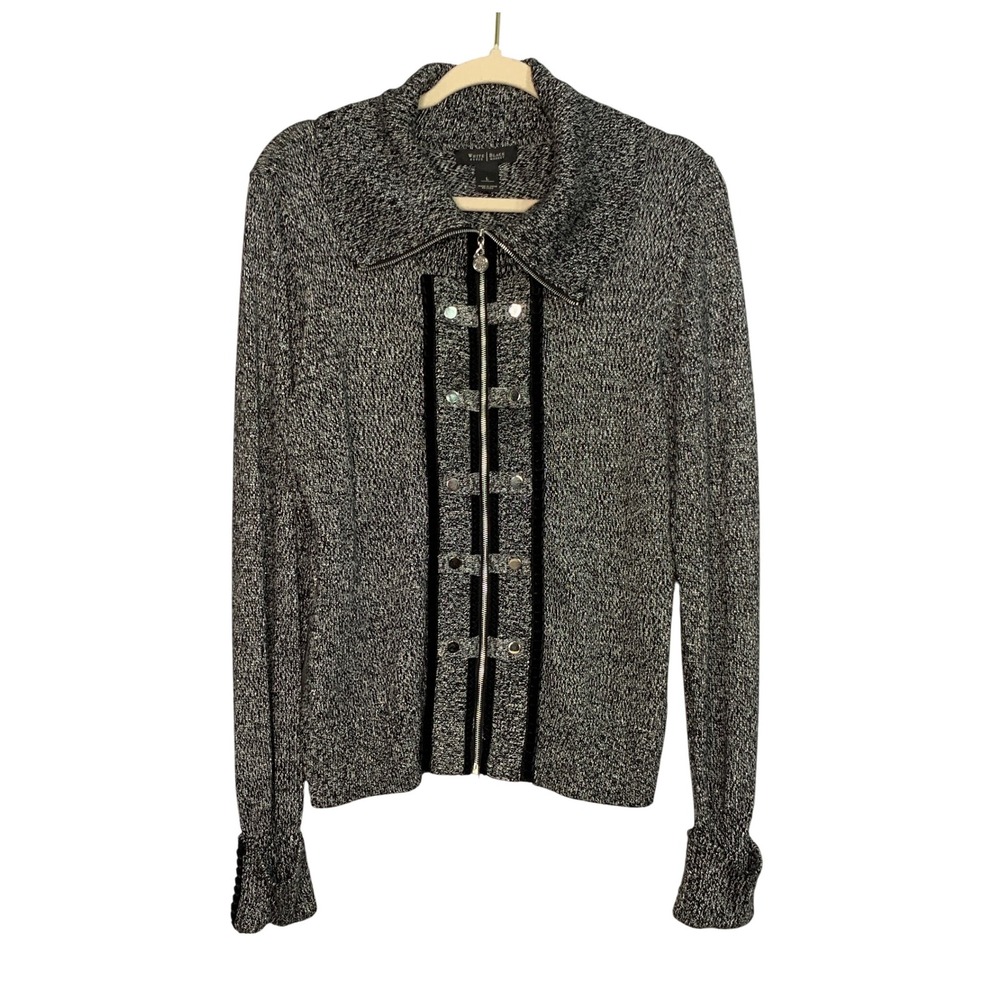 White House Black Market Zipper Cardigan Knit Sweater Jacket Women's L Sparkle